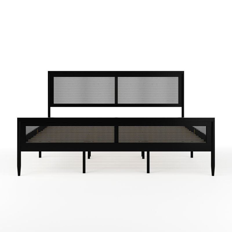 Martha Stewart Jax Wooden Platform Bed With Rattan Inset Headboard And ...